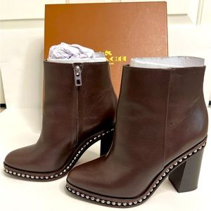 COACH JUSTINA BEAD CHAIN TRIM LEATHER ANKLE BOOT - Sz 7.5